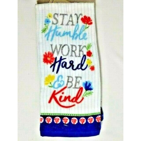 Stay Humble Work Hard Be Kind Kitchen Towels 2-Pc Floral Terry Cotton Gift NEW - Picture 2 of 3